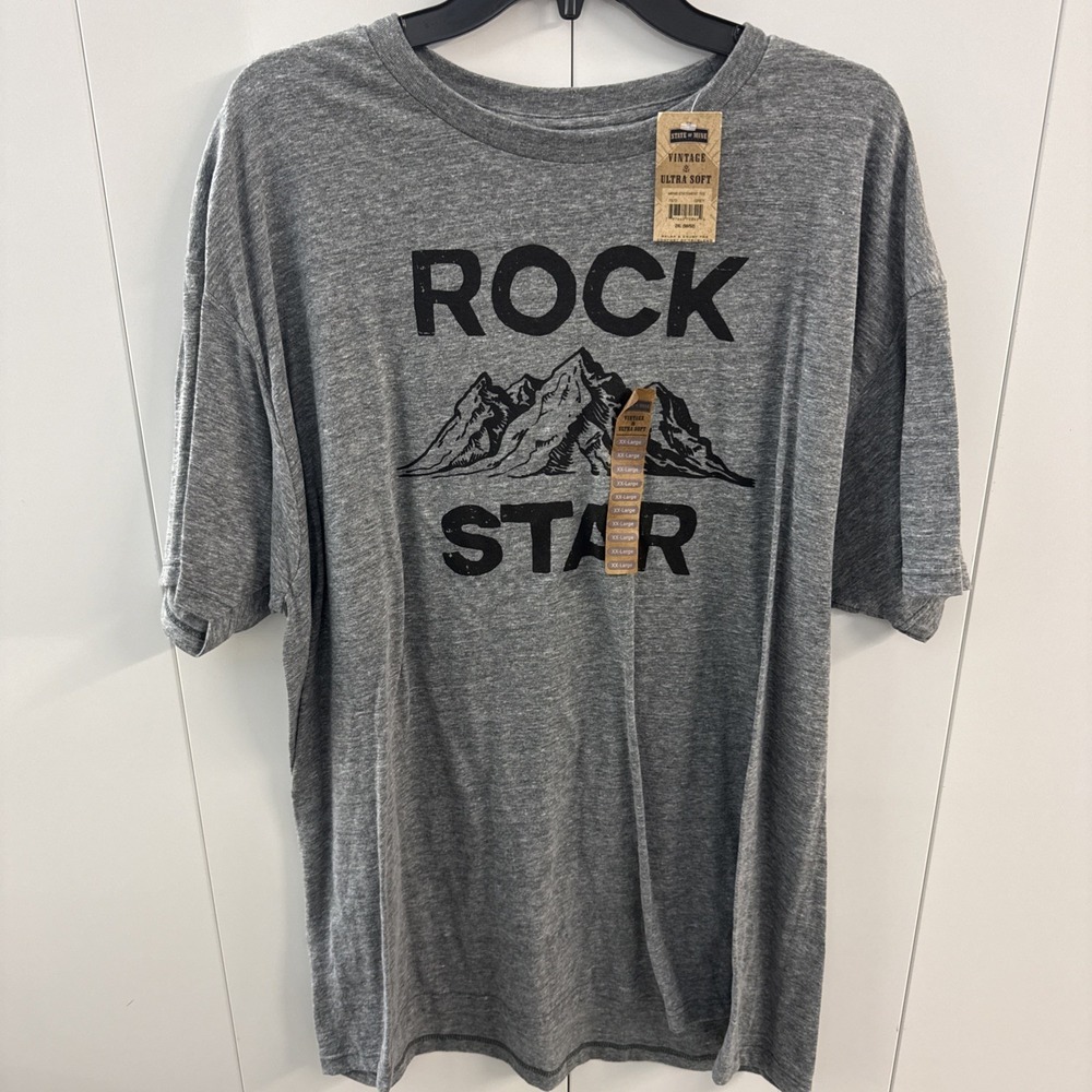 State of Mine Mens Short Sleeve T-Shirt "Rock Star" Gray Ultra Soft New With Tag